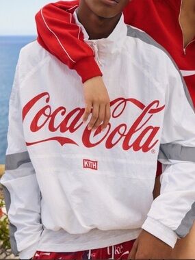 Kith x Coca Cola Red White Limited Edition Reflective 1/4 Zip Windbreaker Jacket